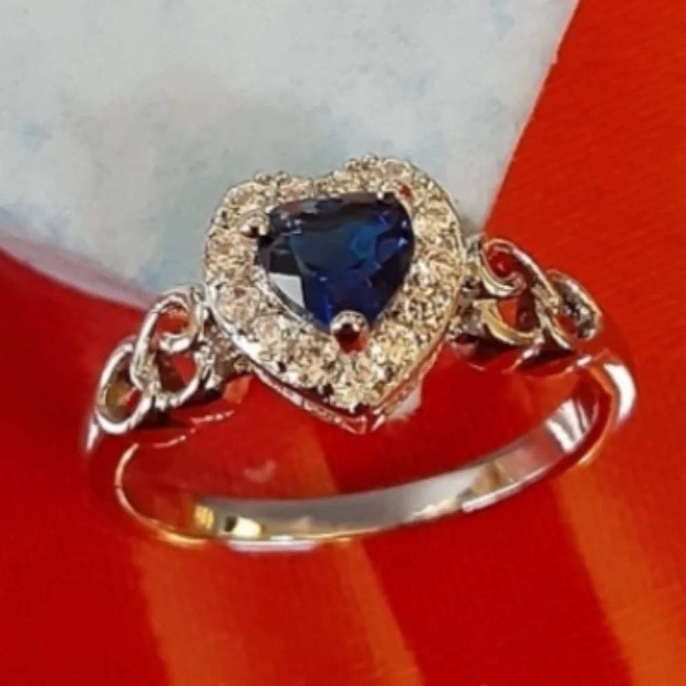 Ring sterling silver plated sapphire color